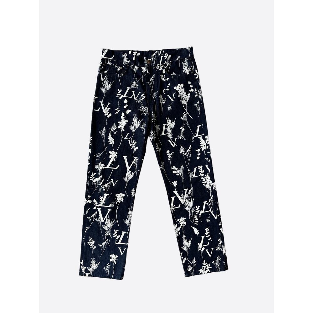 Louis Vuitton Blue & White Leaf Jeans